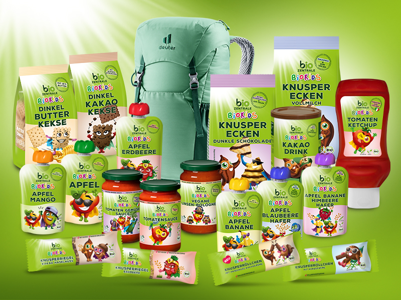 Set mit einem BioKids Produktpaket+ Kinderrucksack